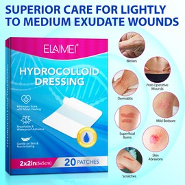 20-Pack Hydrocolloid Dressing 2x2 Inches, Breathable & Waterproof Patches, Minimizes Scars, Gentle on Skin - Ideal for Wound Care & Bed Sores