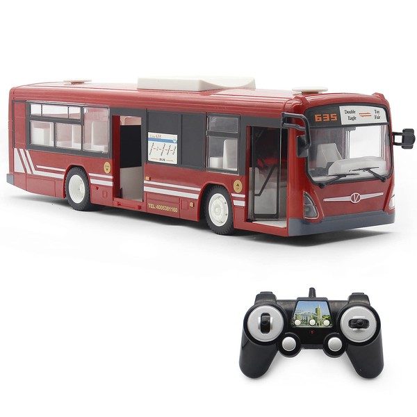 fisca RC Truck Remote Control Bus, 6 CH 2.4G Car Electronic Vehicles Opening Doors and Acceleration Function Toys for Kids with Sound and Light (Red)
