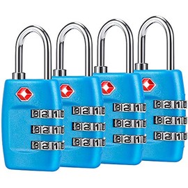 TSA Juego de 4 candados de combinación de 3 dígitos - Candado de viaje aprobado para maletas y equipajes (azul)