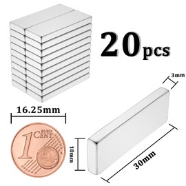 MIN CI 20Pack Neodymium Magnets, 30x10x3mm Strong Magnets Bar Refrigerator Magnets, Fridge Magnets Strips for Whiteboard Crafts Tool Board Office