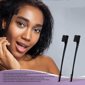 Double Sided Edge Control Hair Brush Comb Combo Pack 2 Pieces (Black, One size)