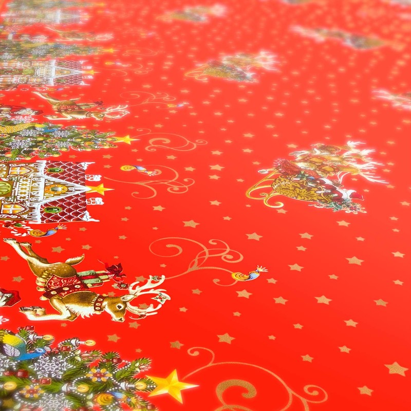 ANRO Oilcloth Tablecloth Oilcloth Tablecloth Christmas Santa Claus Red Stars