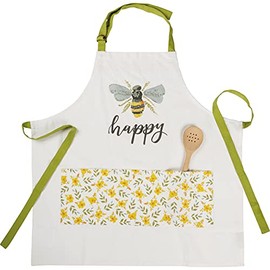Primitives by Kathy Bee Happy Bee Themed Apron, White, One Size Fits Most