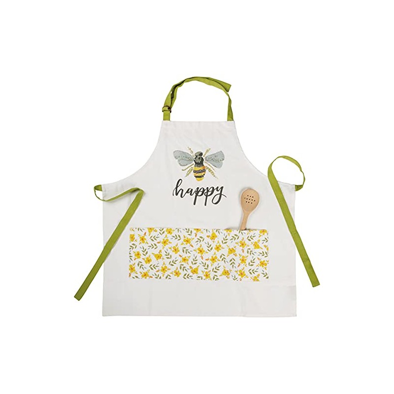Primitives by Kathy Bee Happy Bee Themed Apron, White, One