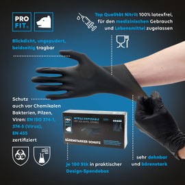 PRO FIT 666 Nitrile Disposable Gloves - Nitrile Gloves, Disposable Gloves, Protective Gloves, Latex Free, Food Approved - Pack of 100, Black, Size XL