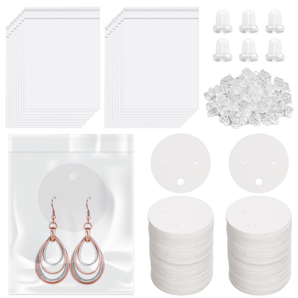 Rustark 600Pcs White Round Paper Earring Display Cards Kit for