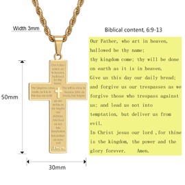 RWQIAN Men's Cross Necklace Silver Gold Black Cross Necklace with Bible Verse Cross Pendant Men's Cross Necklace Christian Cross Jewellery Inspirational Gift 50-70 cm, Stainless Steel