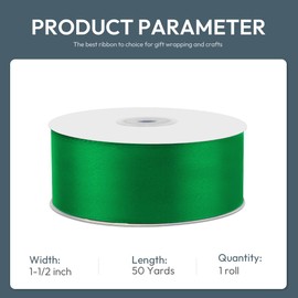 KMER LIFE 1-1/2" Wide x 50 Yards Green Single Faced Polyester Satin Ribbon, Green Satin Ribbon Perfect for Wedding Decor, Wreath, Crafts, Gift Wrapping & Other Projects (Green)