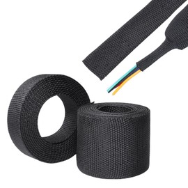 SUNNAREPOON 2-5/8'' Flat Hydraulic Hose Protector Sleeve Tig Torch Black Cable Cover Wire Wrap Sheath Sleeve Management for Cord Tig (25Feet(300Inch))