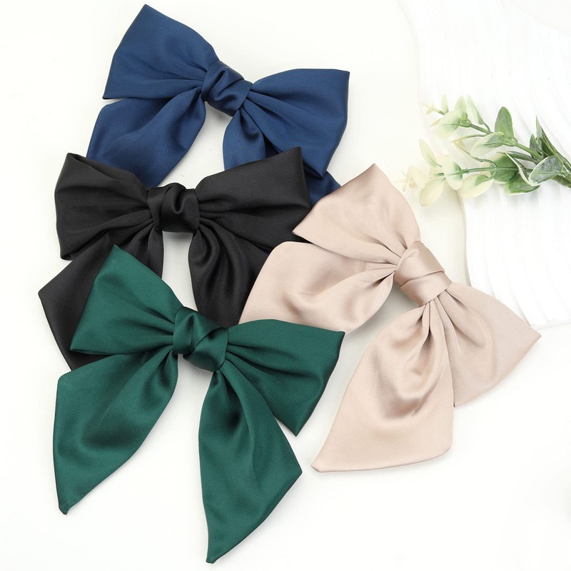 8PCS Big Satin Layered Hair Bows for Women Girls 6.5