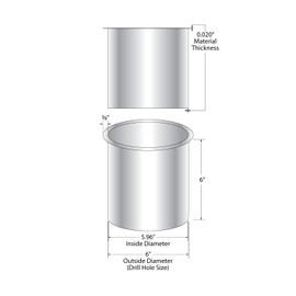Outwater 6" (Nominal) Diameter x 6" Height 304 Stainless Steel Trash Grommets for Countertop Inserted Trash Chutes
