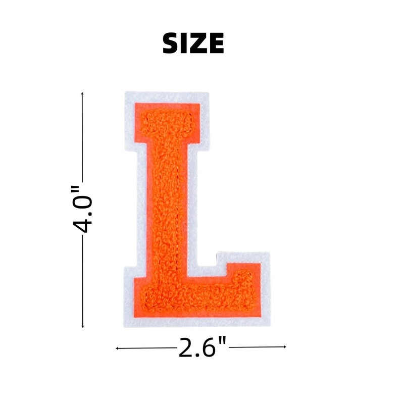 1 PCS 4.0" Orange Chenille Letter Patch, Iron on Patches