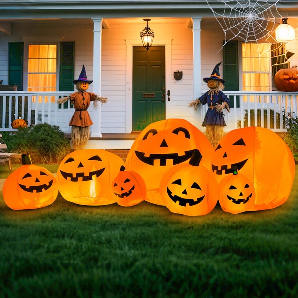 7.6 FT Halloween Inflatable Decorations Spooky Ghost Pumpkin Lighted, Halloween