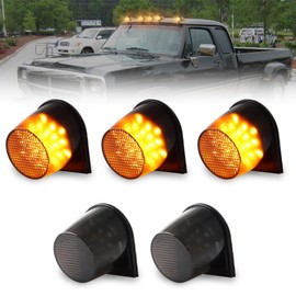 ATROVI LED Cab Roof Marker Lights Cab Roof Running Top Marker Light for Dodge W100 150 250 350 D100 150 250 350 Smoked Lens Amber Full LED Top Clearance Light Cab Marker Lamps, 5 PCS
