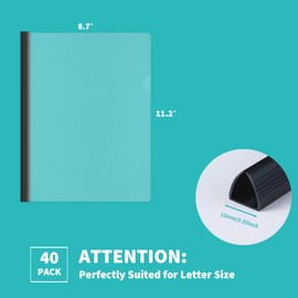 Binditek 40 Pack Heavyduty Clear Report Covers with Sliding Bars, 110 Sheet Capacity, Letter Size, 15mm Sliding Bar File Folder Binder, 8 Mil Thick, Black, for Students and Coworkers