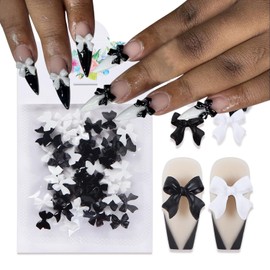 50 Pcs Bow Nail Charms Valentine's Day Nail Art Charms 3D Resin White Black Bow Knot Nail Art Charms Cute Romantic Valentines Day Charms for Nail Jewelry DIY Crafts Nail Art Decorations Accessories