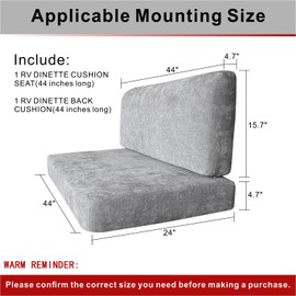 Dulepax RV Dinette Booth Cushions with Memory Foam，Replacement Camper Cushions，Dinette Seat for Camper Trailer，RV Dinette Seat Including 1 Backrest & 1 Bench,RV Sofa,RV Couch,Grey,44inch.
