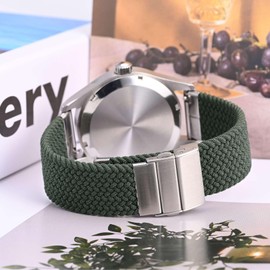 Anbeer Braided Nylon Watch Band, 0.7 inch (18 mm), 0.8 inch (20 mm), 0.9 inch (22 mm), Stepless Adjustment, Quick Release, Tri-fold Push Buckle