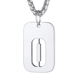 Stainless Steel Dog Tag Necklace Capital Letter Pendant with Spiga Chain Monogram Initial Jewelry,Letter O