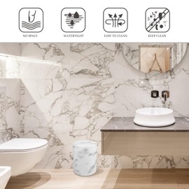 ABOOFAN White Swing Lid Trash can Marble Waste Basket for Kitchen, Bathroom, Office - 12L Garbage Bin