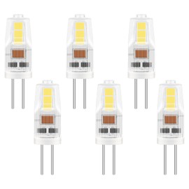6 Pack G4 LED Bulbs 2W, AC/DC 12V, Equivalent to G4 20W Halogen Bulb, Cool White 6000K, 200LM, Non-Dimmable, Bi-Pin Base Energy Saving Bulb, for Home Lighting, Chandelier, Cabinet