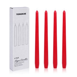 TONGKAE Taper Red Candles, Set of 4, Unscented, Smokeless, Dripless, 25.4 inches, Cotton Wick, 7-8 Hours Burn Time, for Dinner, Wedding, Party, Holiday, Religious Events, Home Decor
