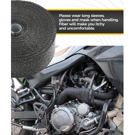 iolory Exhaust Wrap,Exhaust Heat Wrap,Heat Fiberglass Shield Sleeve,Fiberglass Heat Shield Tape with Stainless Steel Ties,Exhaust Header Wrap Tape (5m)