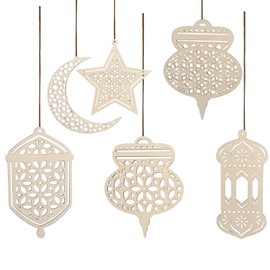 Ramadan Decoration | Pack of 6 Ramadan Kareem Decoration | Crescent Moon Stars Style Light Shape Pendant Ornament for Ramadan Eid Mubarak Decorations