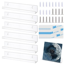 Pack of 6 Vinyl Record Wall Mount Plates, Acrylic Record Shelf with Wall Screws, 30.5 x 4.3 x 4.3 cm Vinyl Record Stand, Acrylic Album Record Holder Wall for CD Photos