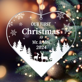 Our First Christmas as Mr and Mrs Ornament 2024 Decoration, Married Ornament 1st Year Wedding Gifts Glass 3.5 Inch with Gift Box, Bridal Shower Gift for Newlywed Couple Christmas Tree Wedding Ornament