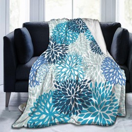Duduho Blue Navy Chrisanthemum Flowers Bed Blanket Ultra Soft Throw Blanket All Season Warm Light Weight Cozy Plush Blankets for Home Bedroom Sofa Chair Travel, 60"X80"