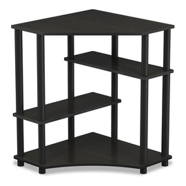 MAKLAINE Turn-N-Tube Wood Space Saving Corner Desk with Shelves - Espresso/Black