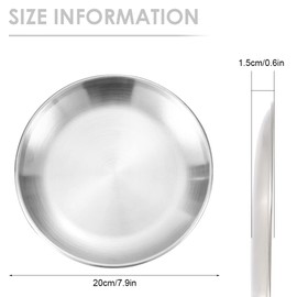Betinyar 2 Pieces 7.9 Inch Stainless Steel Round Plate, Metal Camping Plates, Stainless Steel Plates, Reusable Metal Dinner Plates for Outdoor Picnic Camping(20cm, Silver)