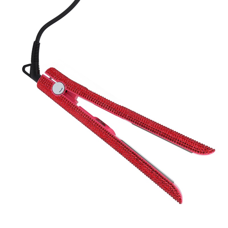 Professional Red Hair Straightener Titanium Curler Straightening Curling Rhinestone Flat