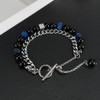 Rockyu Men's Bracelet, Stylish, Double Chain, Stainless Steel, Natural Stone,