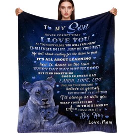 to My Son Blanket from Mom, Son Gift from Mom Lion Blanket for Bed Warm Cozy Flannel Blanket Christmas Birthday Gift for Son 50x60 Inch