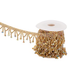 KAOYOO 1 Yard Tassel Crystal Rhinestone with Copper Beads Chain Trim for Embellishments,Sewing（AB