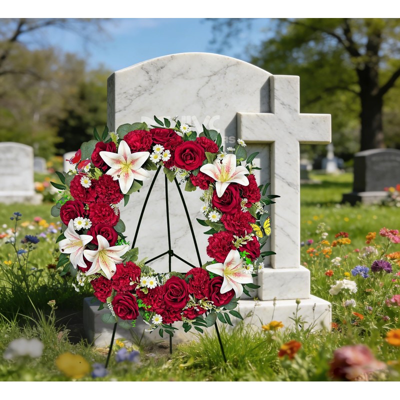 MUVIC Cemetery Wreath with Grave Holder, Memorial Day Wreaths for