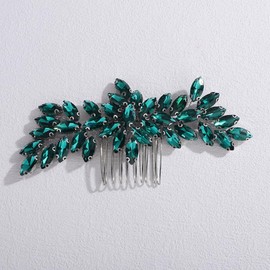 Teyglen Peacock Green Crystal Bridal Hair Comb Full Rhinestone Wedding Hair Piece Bridal Headpiece Rhinestone Hair Accessories for Women Hairpieces (Peacock green)