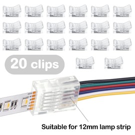 Pack of 20 LED Strip Connectors, 5-Pin 12 mm, LED Solderless Strip Connector, 5-Pin Connection Cable Connector, for 12 mm Wide SMD 5050 RGBW LED Strip