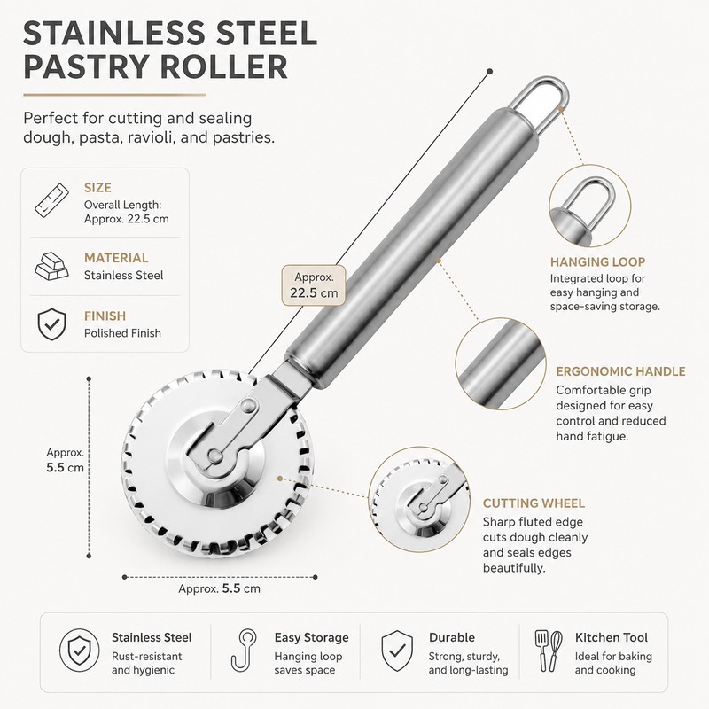 Double-Sided Stainless Steel Pastry Wheel – Rolling Dough Cutter &