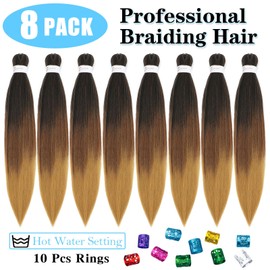 Braiding Hair Pre Stretched 22 Inch 8 Pack Long Braiding Hair Professional Pre Stretched Hair For Braiding Soft Yaki Texture Hot Water Setting Synthetic Crochet Braids Hair For Women (22Inch, 1B3027)