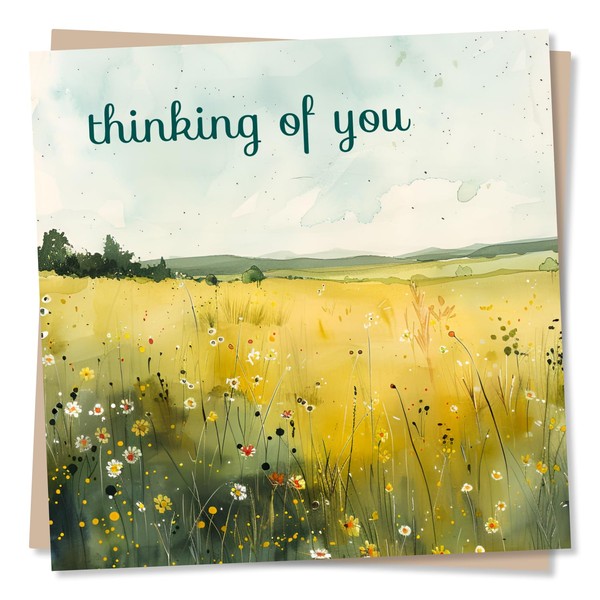 Thinking Of You Card - Beautiful Floral Field Scene -