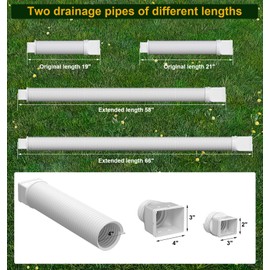Ogutter Rain Gutter Downspout Extensions, Downspout Extender for Rainwater Drainage Flexible, Extendable 58"+66" Down Spout Drain Extension Pipes (2 Pack, White)