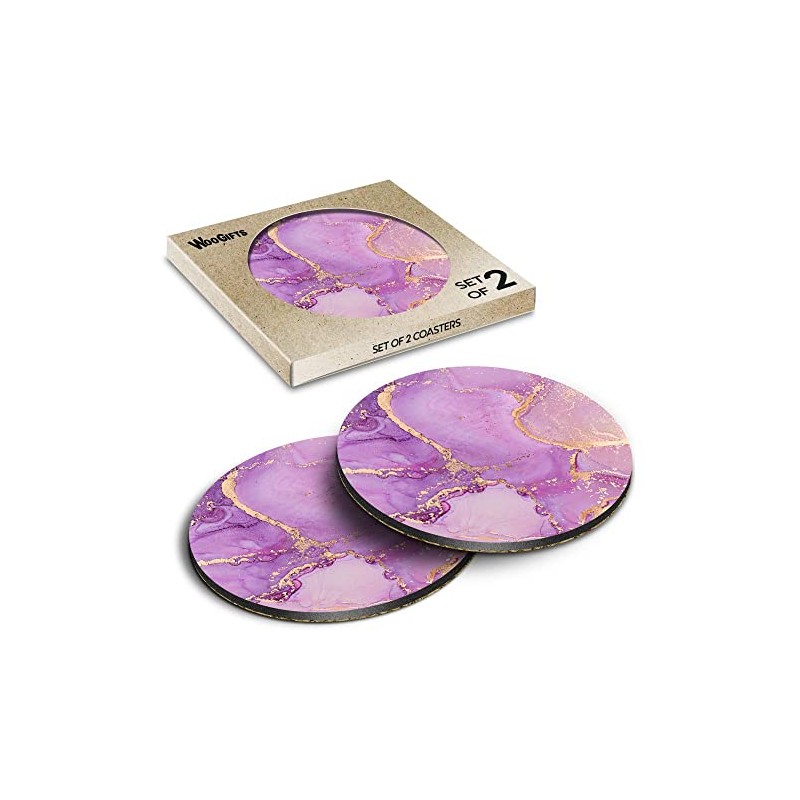 2 x Round Coasters - Purple Lilac Ink Art Marble
