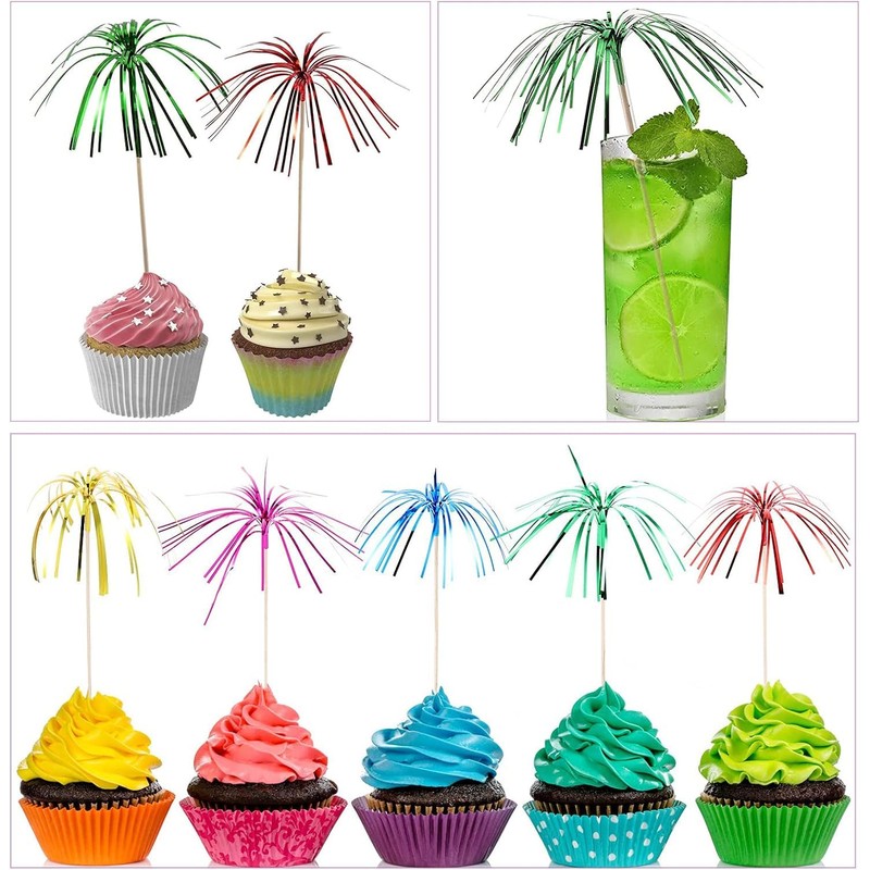 200Pcs Firework Cocktail Picks, BetterJonny Creative Foil Frills Firework Picks