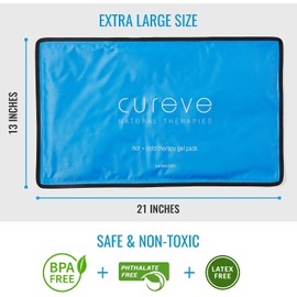 Extra Large Hot and Cold Therapy Gel Pack with Cover by Cureve (21" x 13") - Reusable Ice Pack for Injuries, Aches and Pain on Back, Legs, Shoulders and Arms