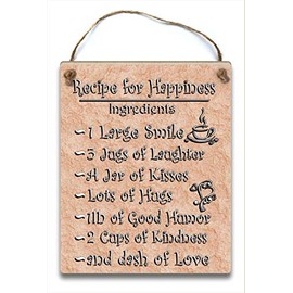 Wooden Plaque Recipe for happiness Kitchen Wall hanging ornament 13 x 17 cm