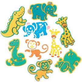 Baker Ross FE208 Jungle Animal Foam Stamps, Craft Stamps, Stamp Sets for Kids, Ideal for Kids Arts and Crafts Projects, Pack of 10