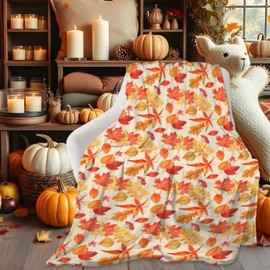 Newhomestyle Flannel Blanket for Autumn Watercolor Maple Leaf All Season Cozy Warm Soft Lightweight Anti-Pilling Blanket Orange Home Decor for Sofa Chair Couch Bed